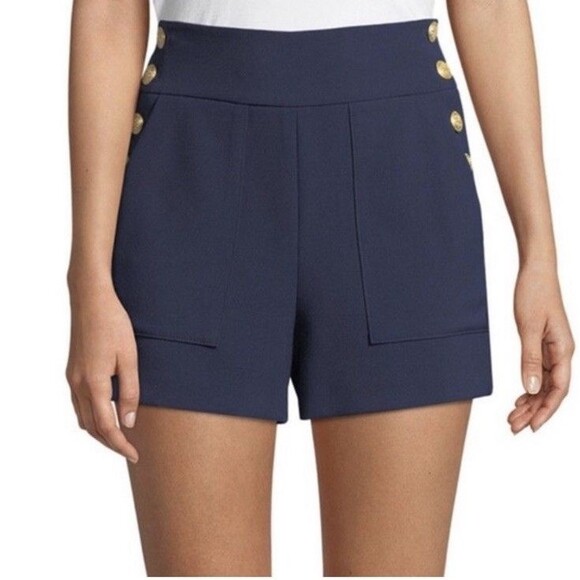 Alice + Olivia Pants - Alice & Olivia Jeans Donald Navy High Rise Retro Sailor Womens Shorts 6 FLAWS